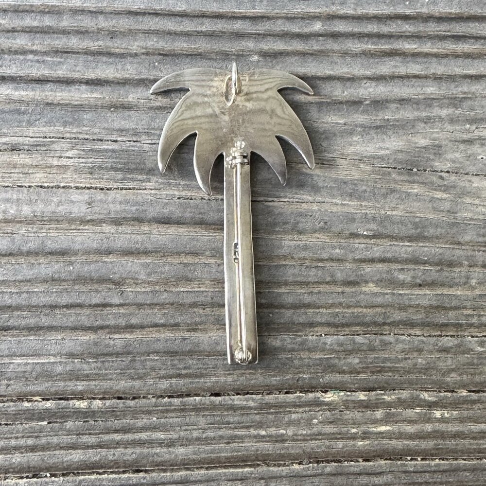 Vintage 925 Sterling Silver Palm Tree Brooch Pin Pendant - Picture 3 of 9